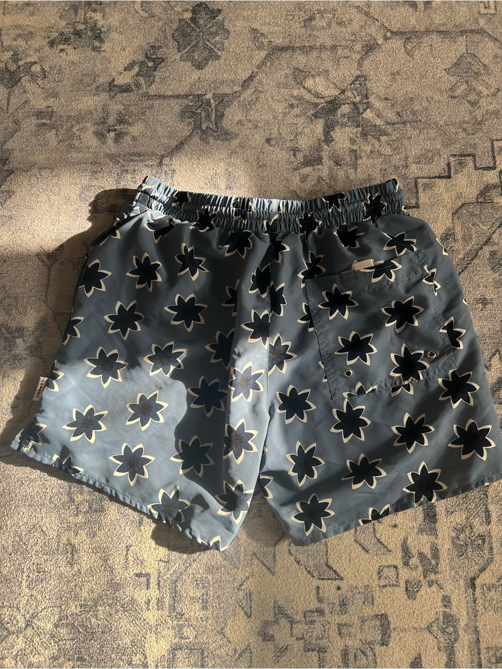Sandro Paris Floral Print Swim Trunks Size S Blue Swim Shorts Mesh Lined - Picture 3 of 6